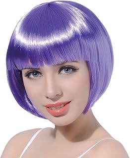 FREE BEAUTY Purple Short Bob Cosplay Flapper Wig-Synthetic Costume Women's Natural Looking Halloween Christmas Party Colorful Bangs Wigs