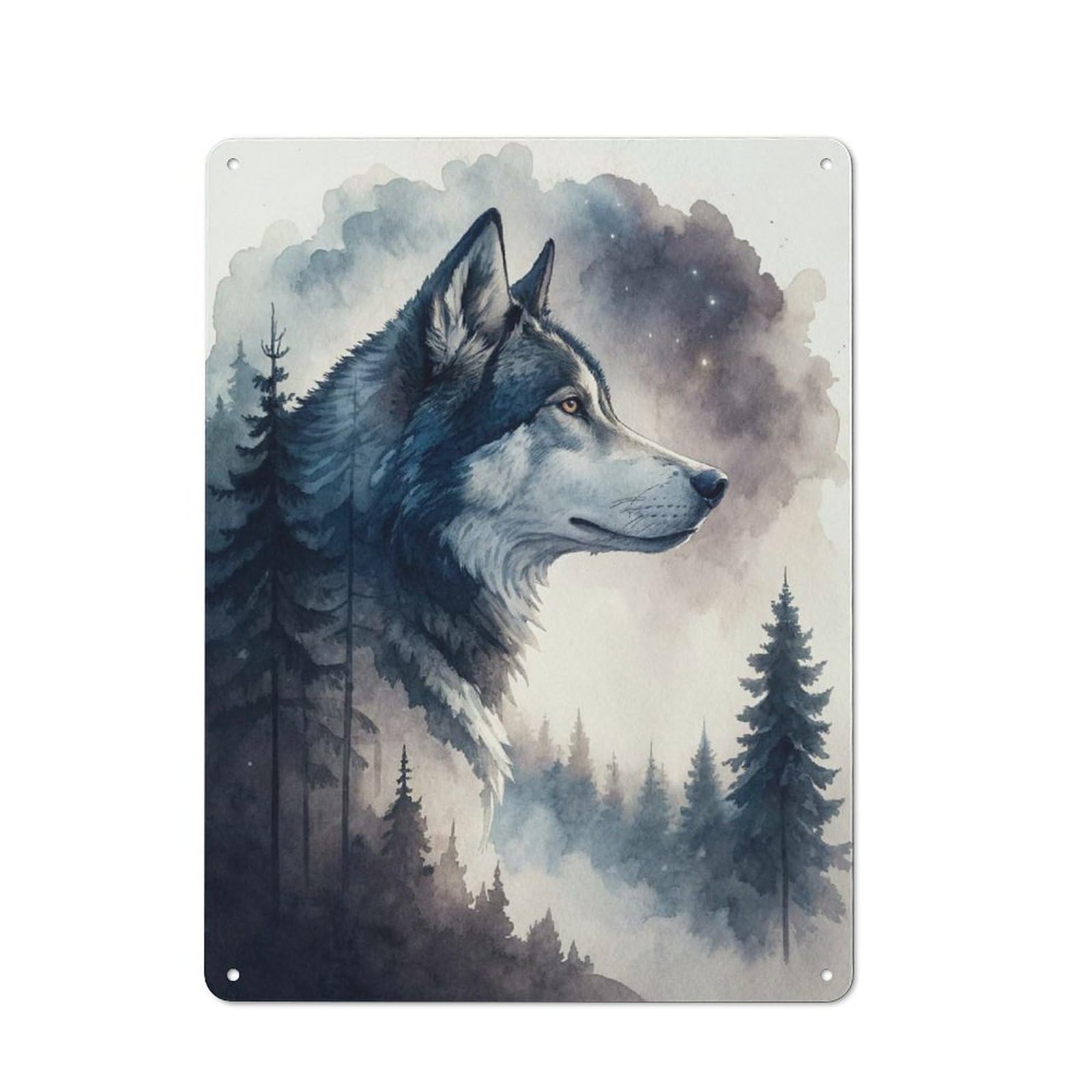Junmoney Style-12 Wolf In A Misty Forest Vintage Tin Sign 40X30cm For Café Or Restaurant, Suited To Café Owners And Decorators