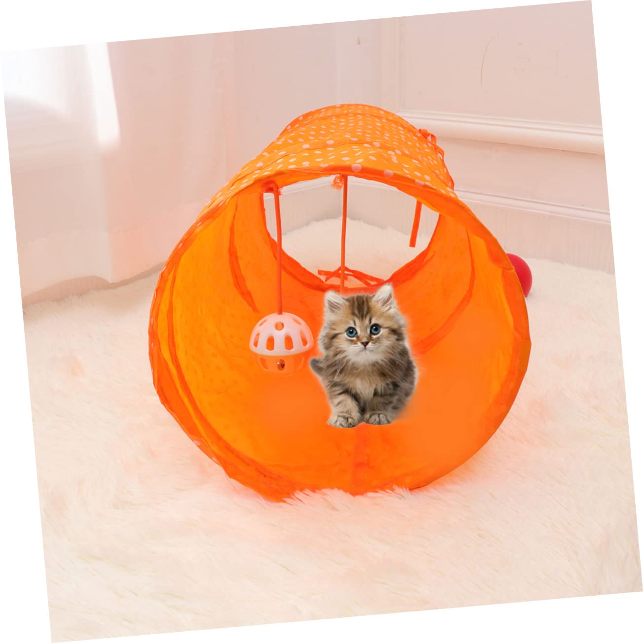 Happyyami 3stücke Funny Pet Cat Tunnel Faltbarer Katzen Spieltunnel Für Kätzchen Interaktives Spielzeug Mit Hängematte Und Ball Aus Orange Für Spiel Und Bewegung