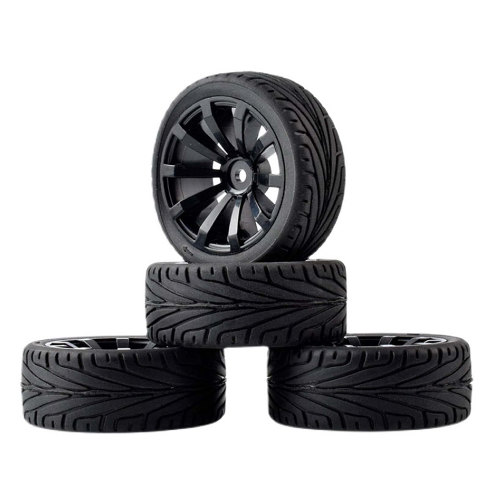 KEEDA 4PCS 1:10 RC 65mm Tires and Plastic Wheels Rims for 1/10 HSP HPI Tamiya RC On Road Touring Racing Drift Car (Black) — image 1