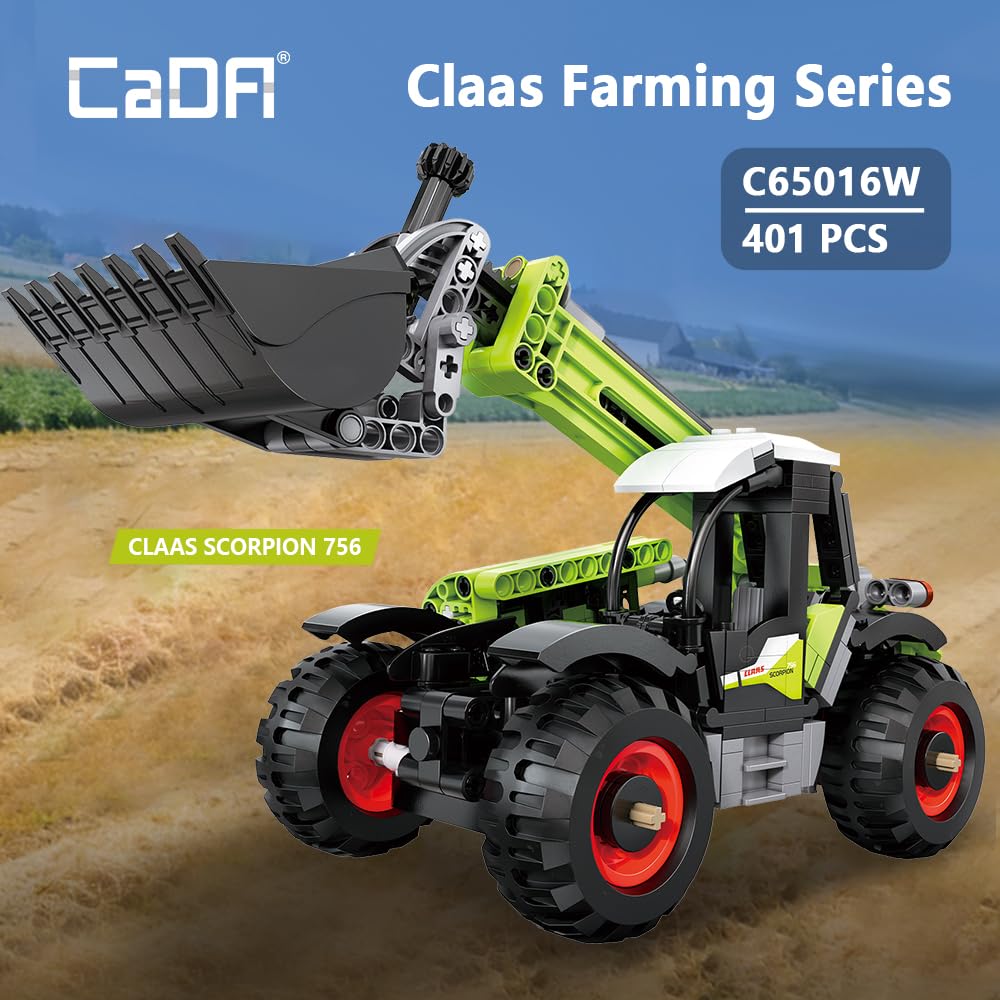 CaDA C65016W Mini CLAAS Farm Loader Building Set, modelo de maquinaria agrícola CLAAS, 401 piezas de equipo mecánico movible de construcción de equipo agrícola, juguete de vehículo de construcción