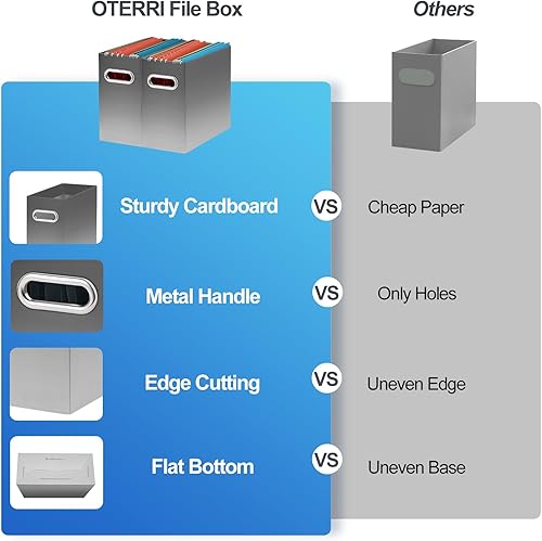 Vista 66 de Oterri - Organizador de archivos, caja de almacenamiento pequeña, organizador de cartón, caja plegable para colgar carpetas, tamaño carta