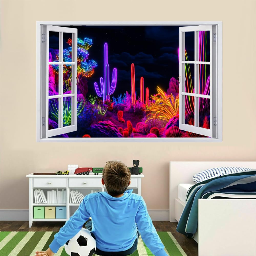 Décoration Murale 3D, Plante Tropicale Cactus Removable Wall Sticker Chambre Paysage De Rêve Muraux Imperméables Décalcomanie De Trou De Mur Pour Les Filles Enfants Décor De Mariage Cadeau
