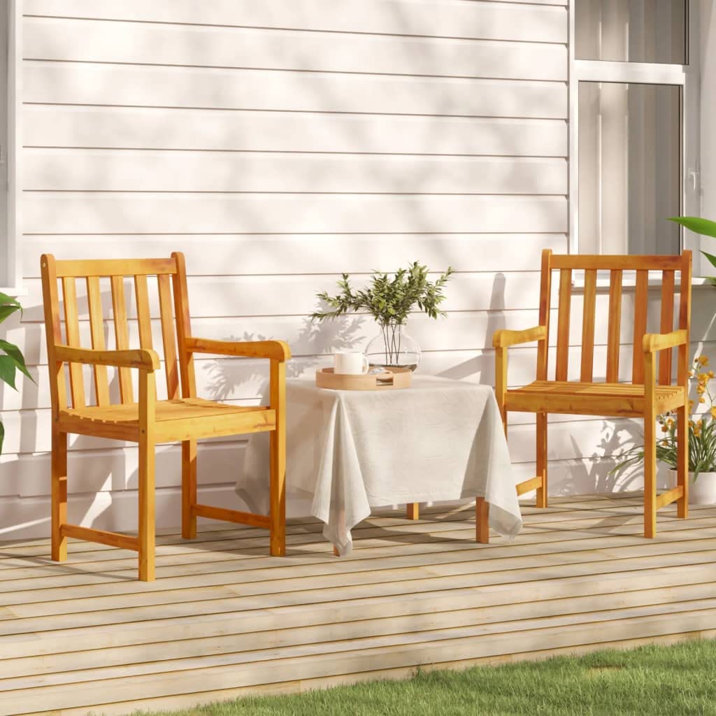 Chaises de jardin en acacia massif Lot de 2 avec accoudoirs finition naturelle huilée