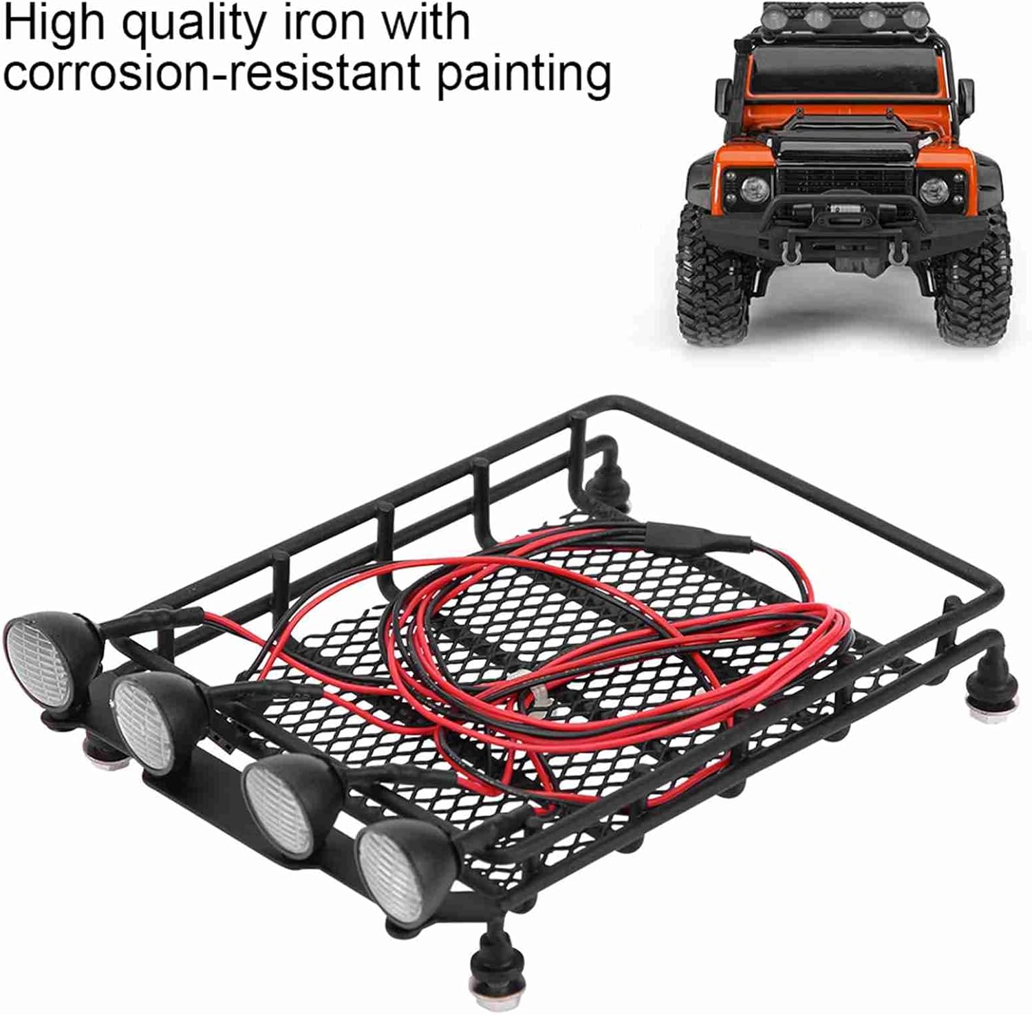RC Car Roof Rack, LED Lights Durability Iron Axial Scx10 1/10 Rc Crawler Car (4 White)