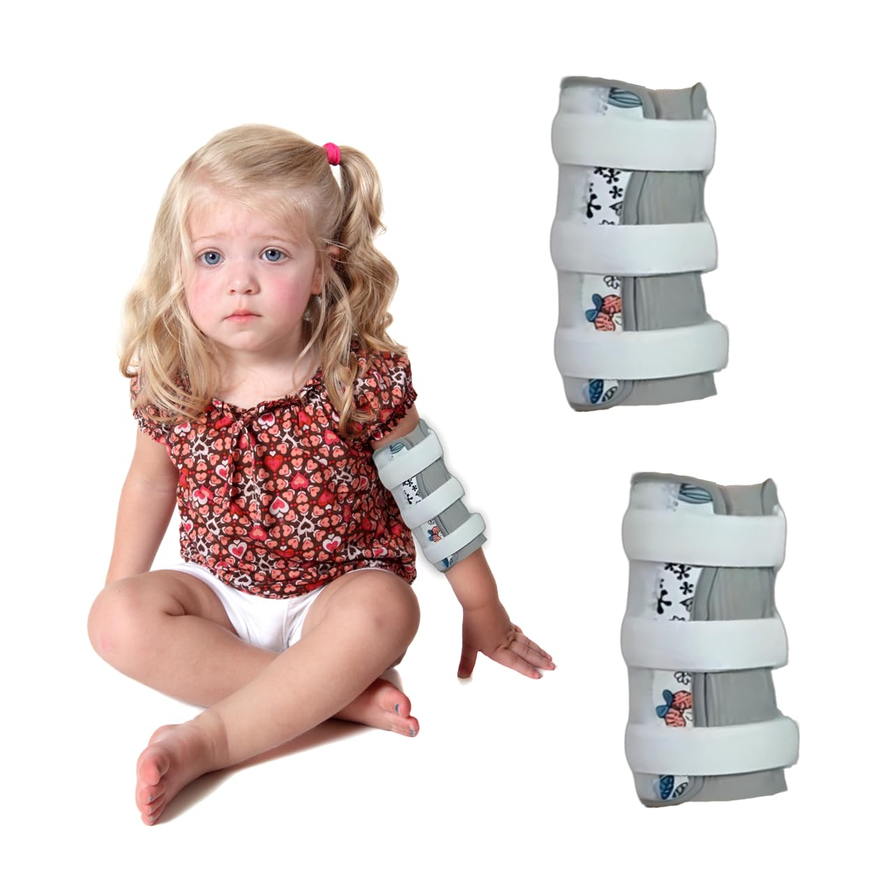 2 Pack Thumb Sucking Stop for Kids Toddlers Nail Biting Treatment Dinosaur Finger Sucking Deterrent Guard Prevention Anti Nose Picking Pediatric Elbow Immobilizer for Boys Girls (gray flower)-image-28
