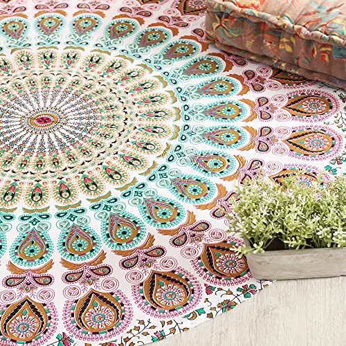 Popular Handicrafts Runder Wandteppich, indisches Mandala, rund, Rund, Strandtuch, Wandbehang, Hippie, Boho, , Baumwolle, Tischdecke, rundes Yoga-Bettlaken, 127 cm
