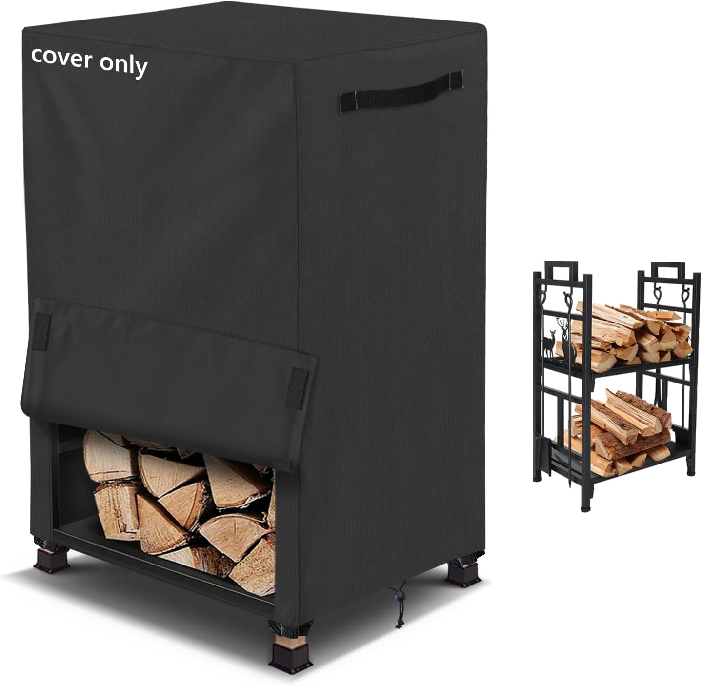 AKEfit 2ft Firewood Racks Cover,Heavy Duty Waterproof Outdoor Logs Holder Stand Cover with Velcro-Black