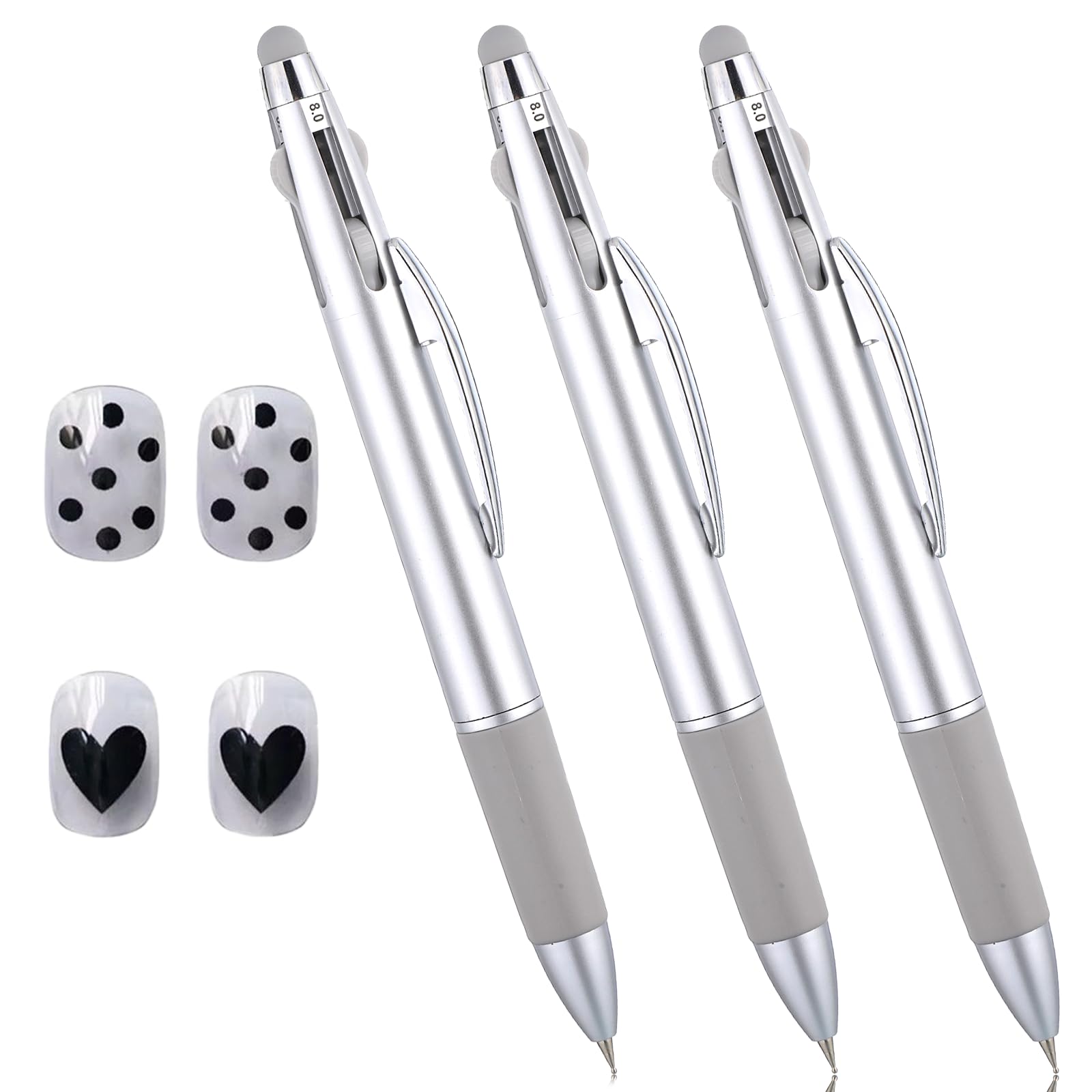 3 Pcs Nail Dotting Pen, Dotting Tool Nail Art, 5 in 1 Nails Art Tip Dot Paint Manicure Kit, Ballpoint Pen Design Nails Dottings Tool for Painting, Gems, Gradient, Chrome Powder, DIY Manicure