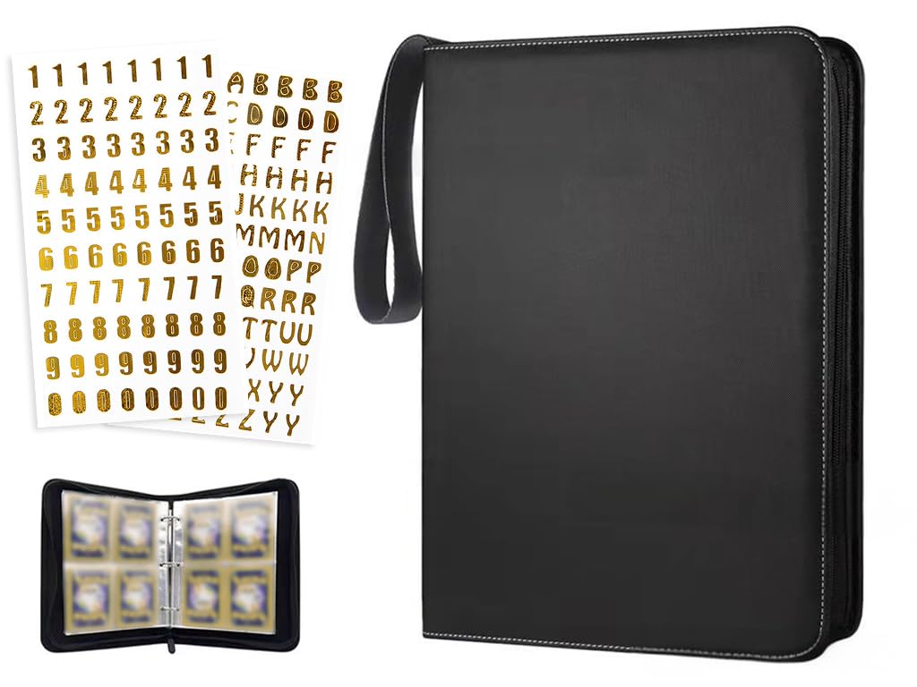 Hitopin Black Trading Card Album, 400 Pockets Pu Card Binder, Collecting Card Album, 400 Pockets Card Folder With 2Pcs Stickers, For Card Display And Organization, For Game Card (Black)