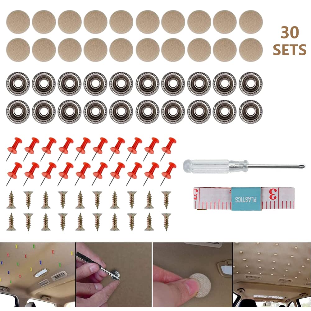 30 Boutons De Réparation Toit Voiture - Rivets Universels Gris Avec Tournevis - Pour Fixer Le Ciel De Toit