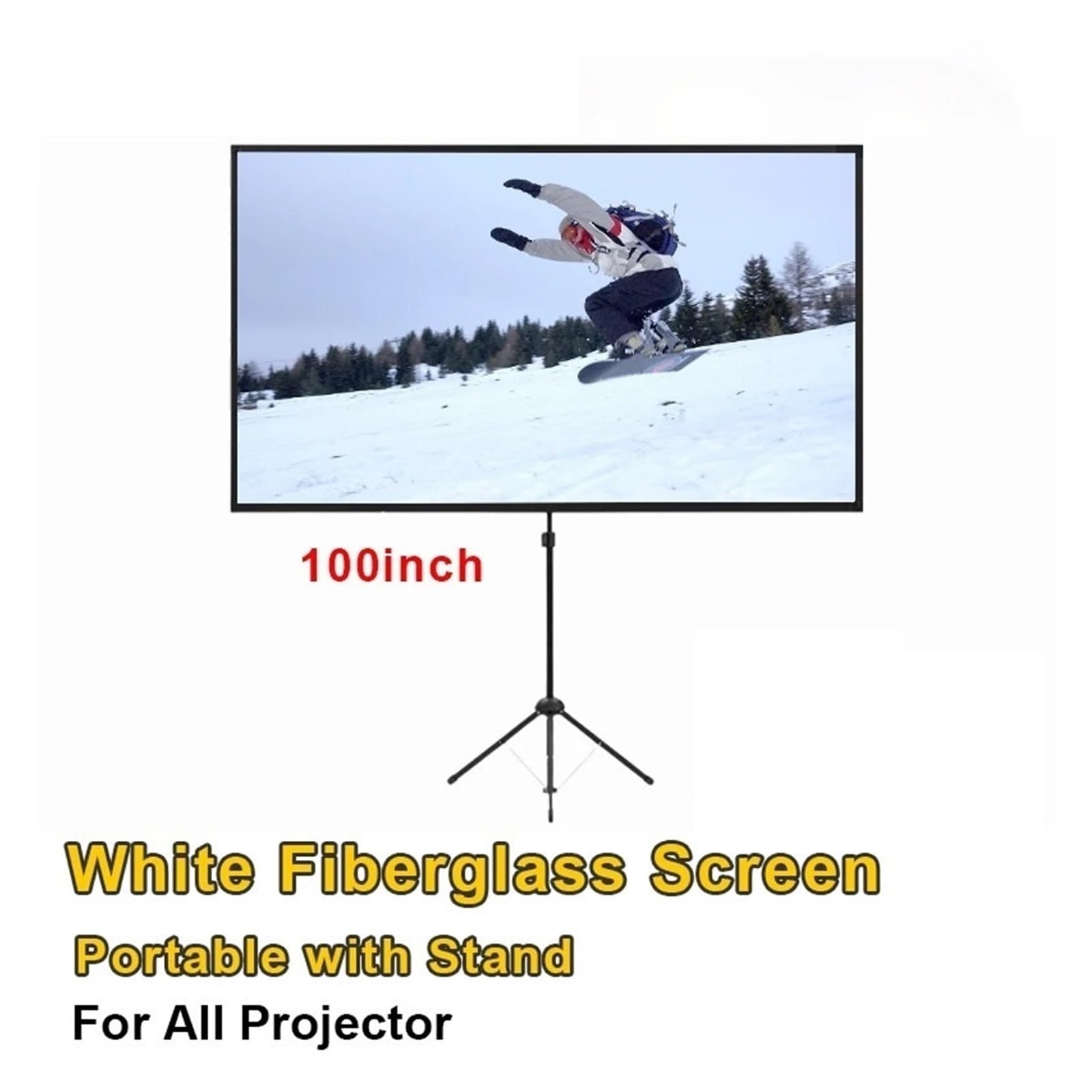 Pantallas de proyección videoproyector Pantalla de proyección portátil con Soporte Soporte Exterior 4K de Fibra de Vidrio Blanca de 100 Pulgadas para Cine en casa