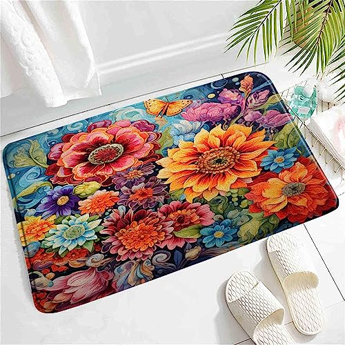 Floral Boho Badematte, helles Aquarell, wunderschöne Sonnenblume, Pfingstrose, Gänseblümchen,...