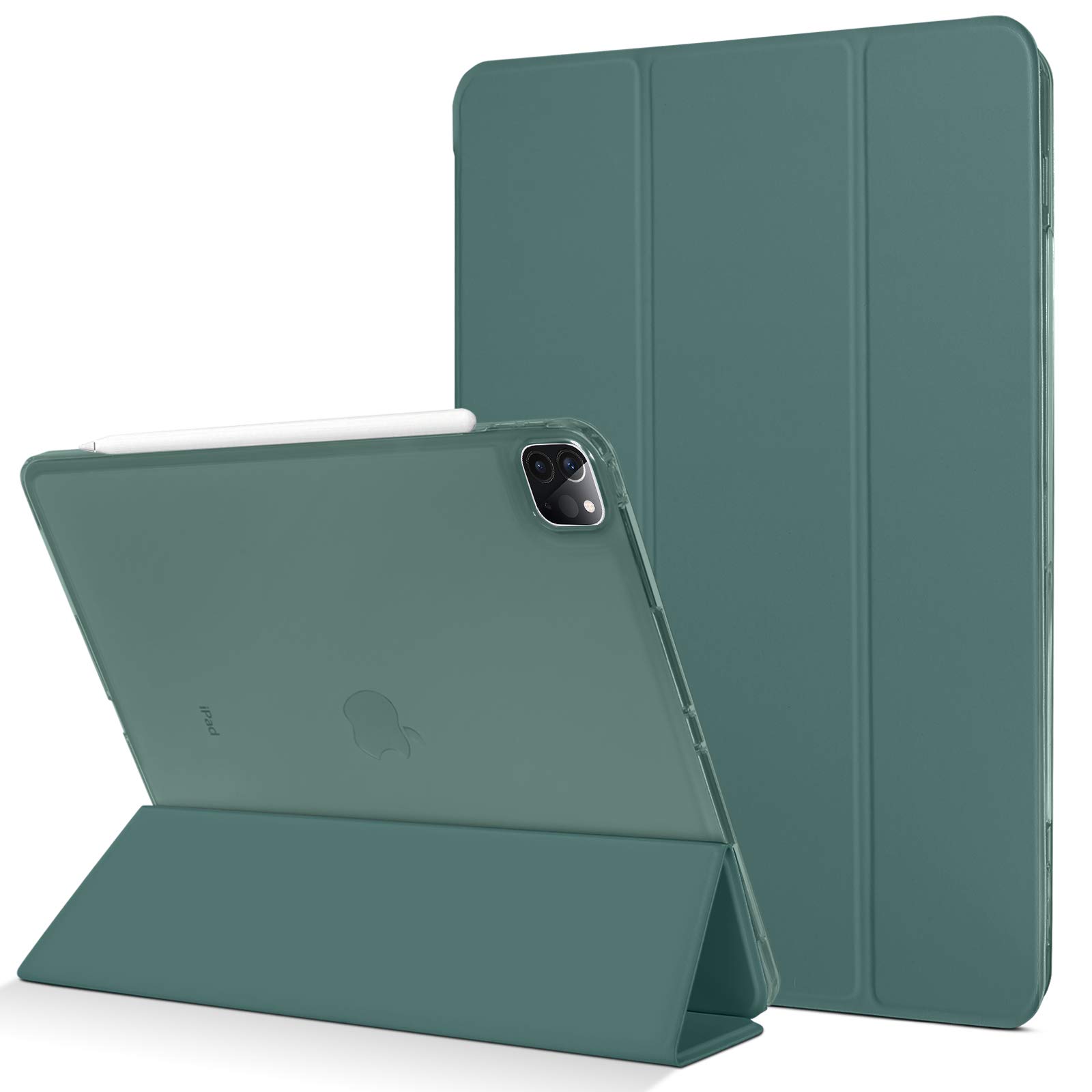 BENTOBEN iPad Pro 12.9 Case 2020 & 2018 [Support Apple Pencil 2 Charging] Slim Stand Translucent Back Shell with Auto Wake/Sleep Smart Cover for iPad Pro 12.9" 2020 4th Gen/2018 3rd Gen -Dark Green