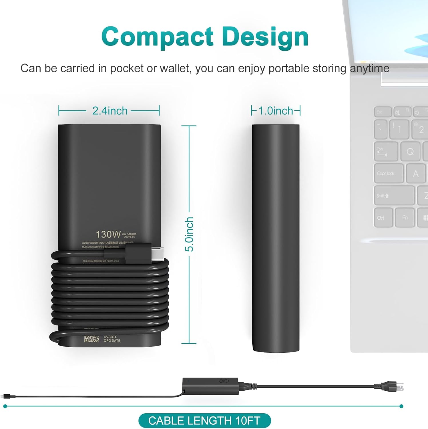 130W USB C Laptop Charger Compatible with Dell XPS 15/17,9575，Precision 5750 5570 5550 5530 3551 3550 3560 Latitude 5420 5510 7410 7310 7210 9410 9510 AC Cable image 3 of 7 B0FMFBNR1B