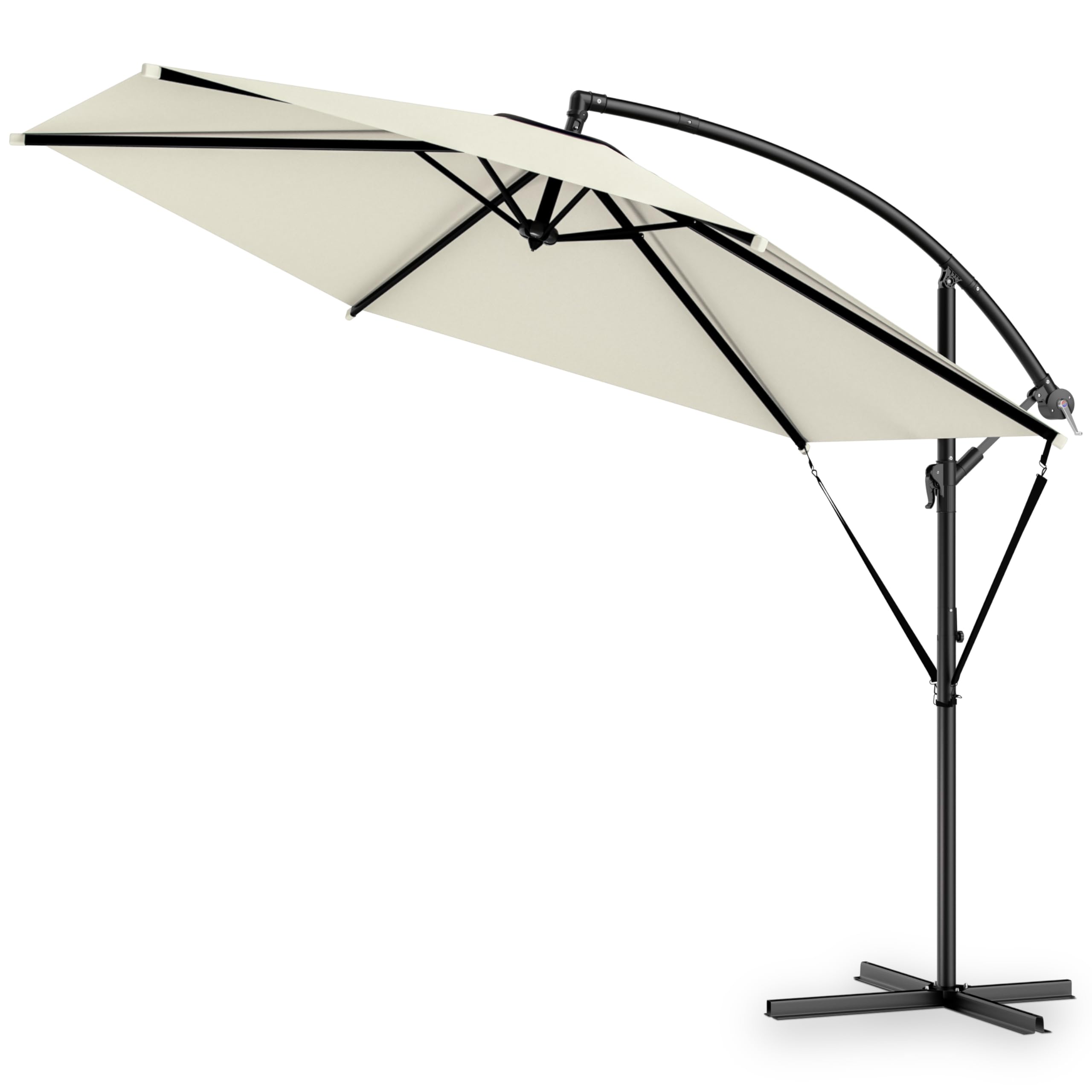 Kingsleeve® Sombrilla de Jardín Ø330cm Crema Soporte Manivela Inclinable Protección UV 80+ y Antiviento Repelente al Agua