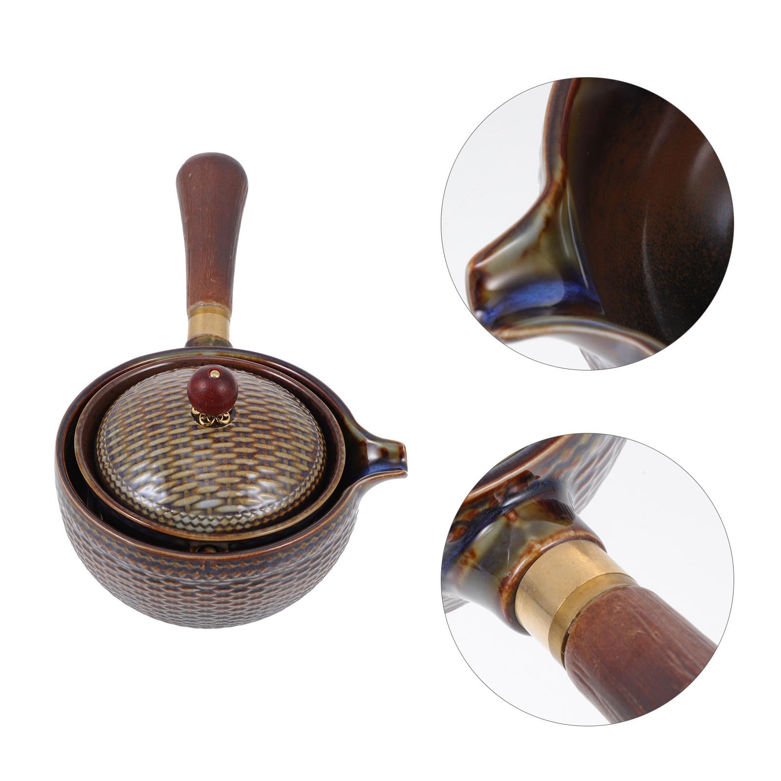 POPETPOP Tetera Cuerpo de Acero Inoxidable y Madera Marrón Cerámica Resistente al Calor Filtro Fácil de Limpiar para Hacer Té Kung Fu en Casa