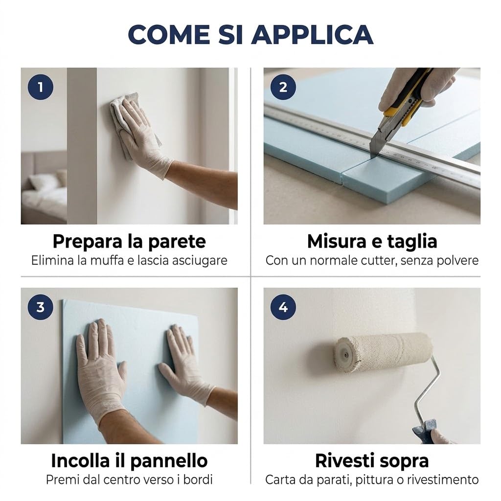 Lemag Pannello Isolante Sottoparato 2,5 x 0,8 m Spessore 6 mm - 10 Pezzi, 20 mq - Polistirene Estruso Antimuffa e Anticondensa per Pareti Fredde - Sotto Carta da Parati e Pittura