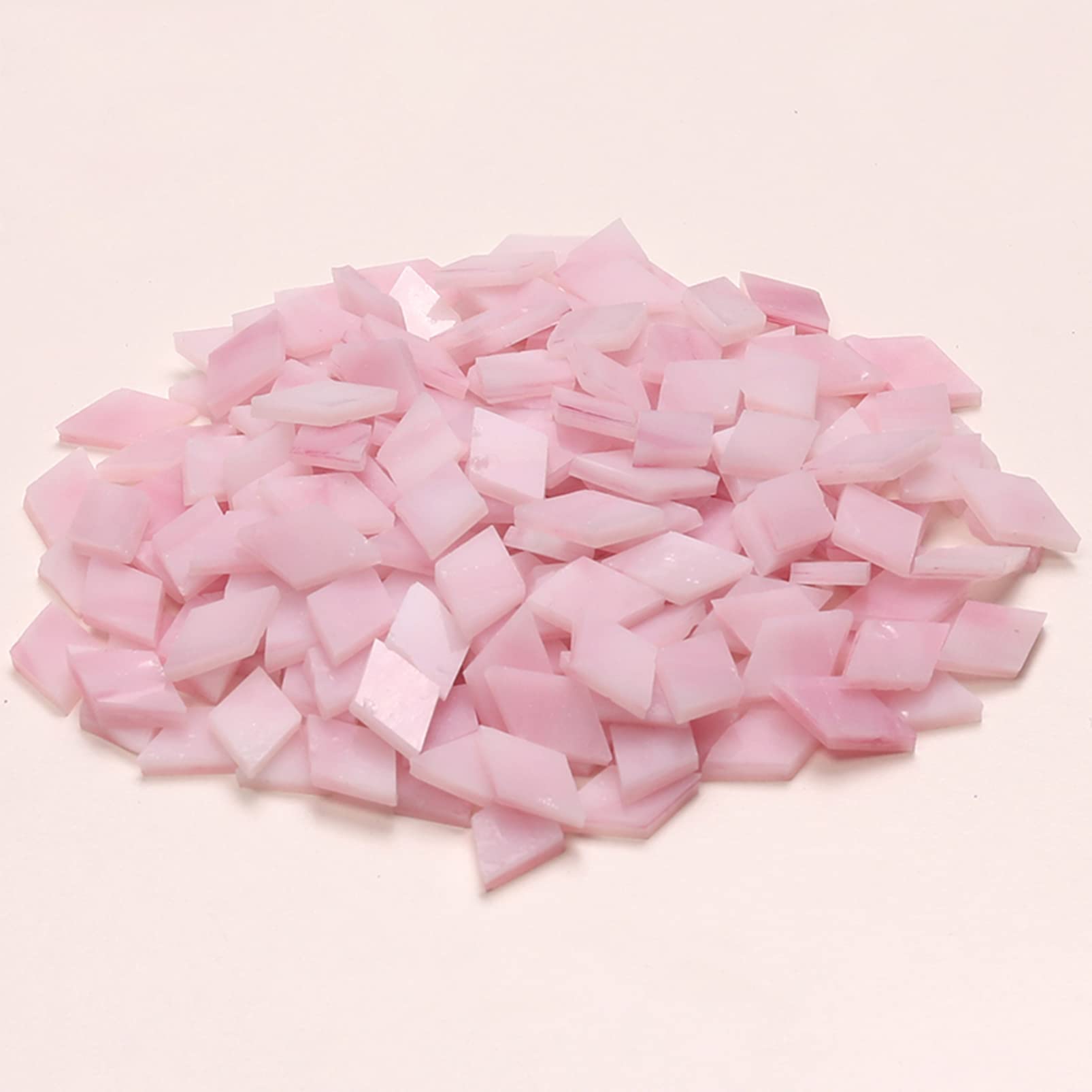 Oakbud 1x1 cm Glass Mosaics Pieces Stained Glass, Assorted Colors and Rhombus Shapes, 245pcs/200g (Pink)