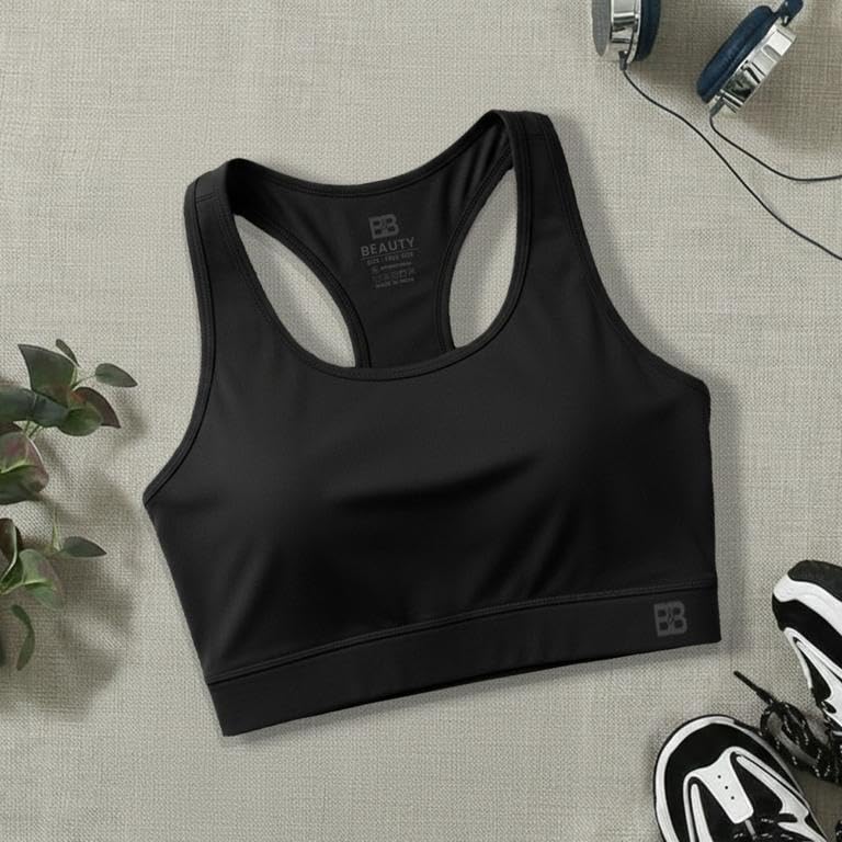 Image of BOLD & BEAUTY Women Cotton Blend Sports Bra with U-Neck, Racerback Style and Regular Straps for Workout, Yoga & Training (Pack of 3)