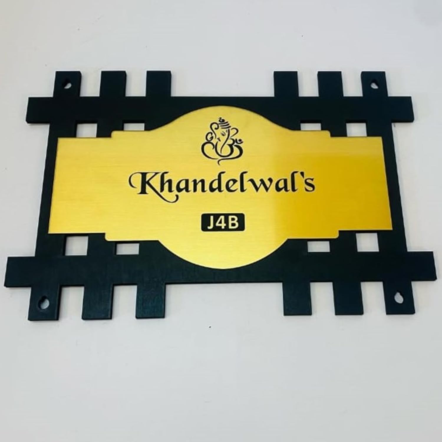 Wooden Personalized Name Plate for Home Entrance | Stylish Jali Design Gold Finish | Customizable Door Nameplate for Flat, Villa & Office | Wall Name Board 20x30 cm (Gold) — Amazon image 7