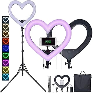 Fill Light Photography Light 19 Inch RGB Color Heart-shaped Fill Light With Bracket Mobile Phone Live Support LED Color Beauty Lamp For Live Makeup (Color : Black, Size : 55x50x10cm)