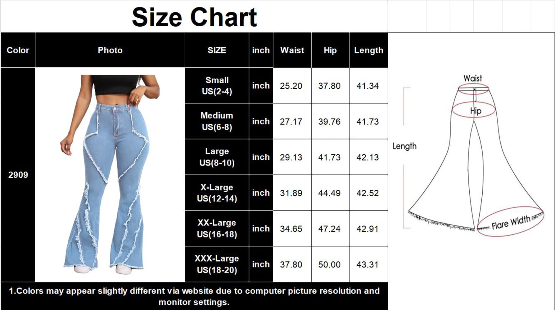 Bell Bottom Jeans for Women Ripped High Waisted Classic Flared Pants: Large 2909lightblue