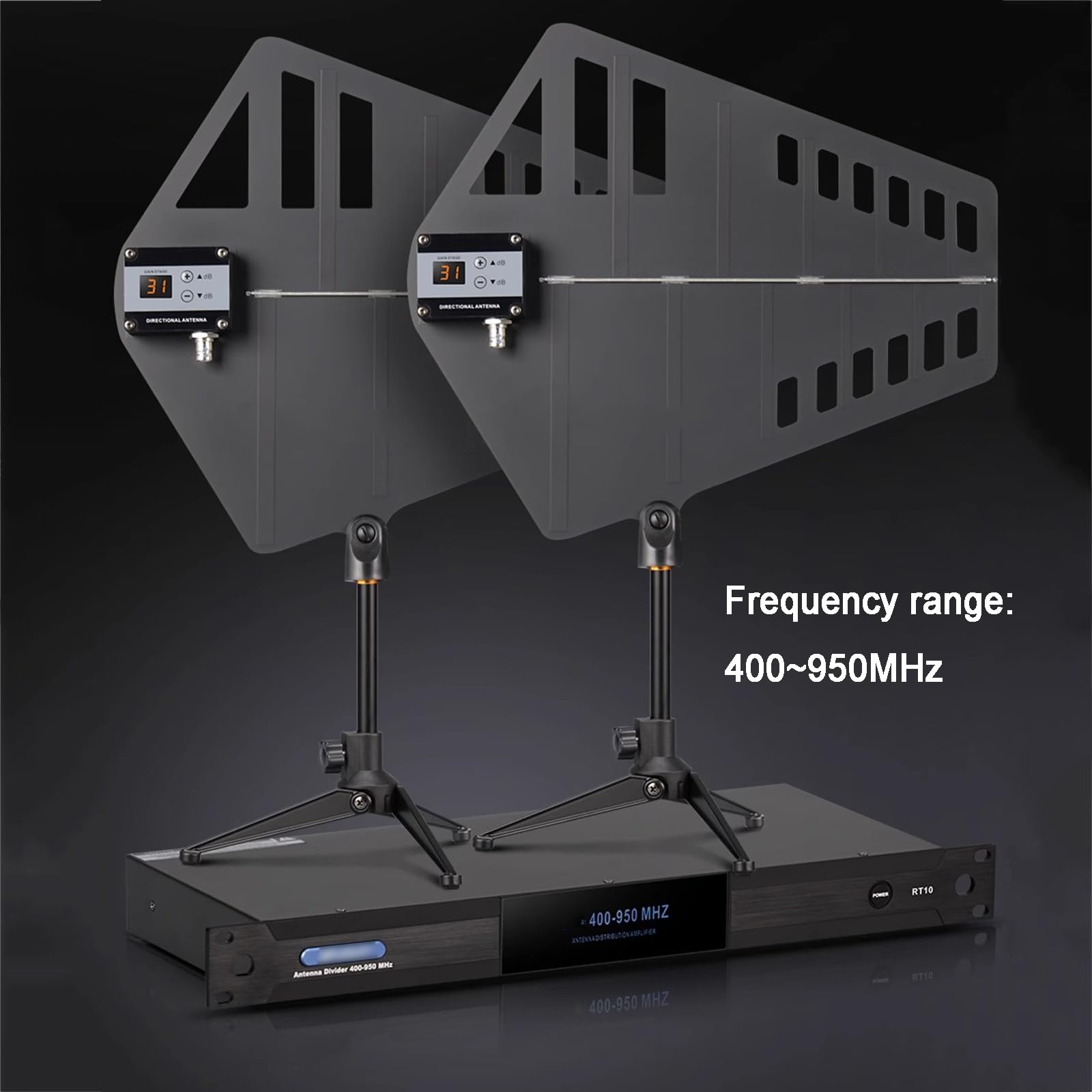 Distribuzione Antenna Wireless UHF, Amplificatore Segnale Microfono a 8 Canali, Palette Antenna Attive con Regolazione del Guadagno, Copre Una Gamma di Frequenza di 400-950 MHz