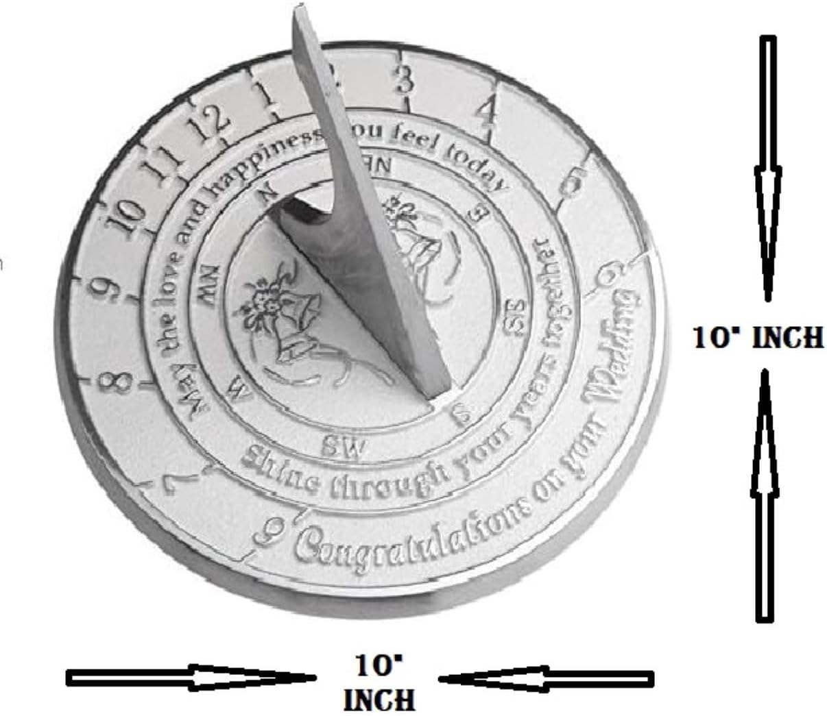 Years Together Wedding Sundial Gifts Perfect for The Newlywed Couple | Garden Present Idea Metal Home Offfice Decor Sundial with Pedestal Stand Gifts for Couples Parents Handcrafted 10" White