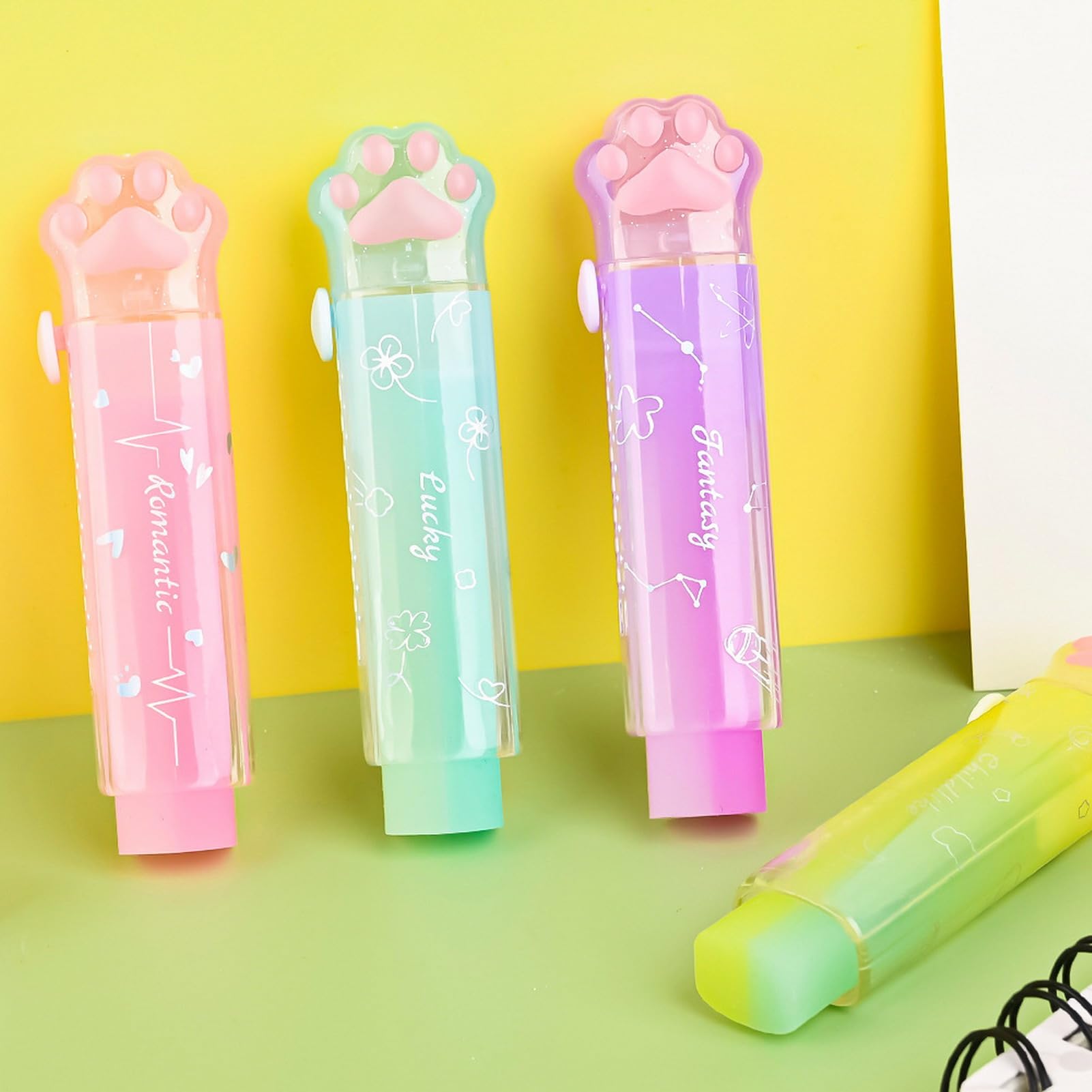 4 Gomme Retrattili A Zampa Di Gatto - Gomme Colorate Per Scuola E