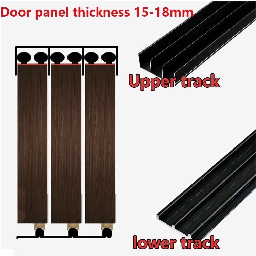 Rail de porte coulissante à 3 voies for porte de 0.6 à 0,7 pouces d'épaisseur, Kits de quincaillerie for porte de garde-robe coulissante, for armoire, placard(180cm/5.91ft)