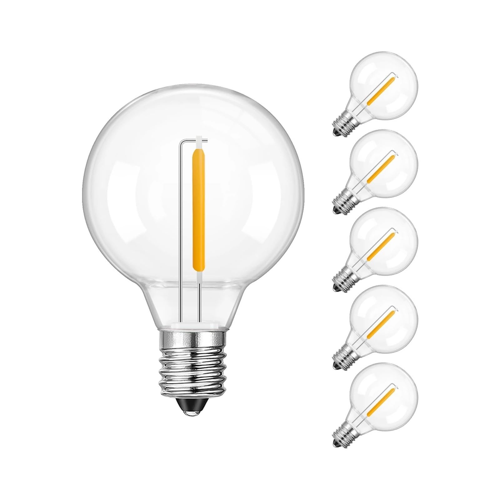 ZHIDAISHI G40 LED Bulb DC12V 24V, E12 Low Voltage Replacement Bulb, 1W Retro Globe Lamp, Warm White Shatterproof Plastic Bulb for Solar String Lights and Caravan Use(6 Pack-DC 12V-1W)
