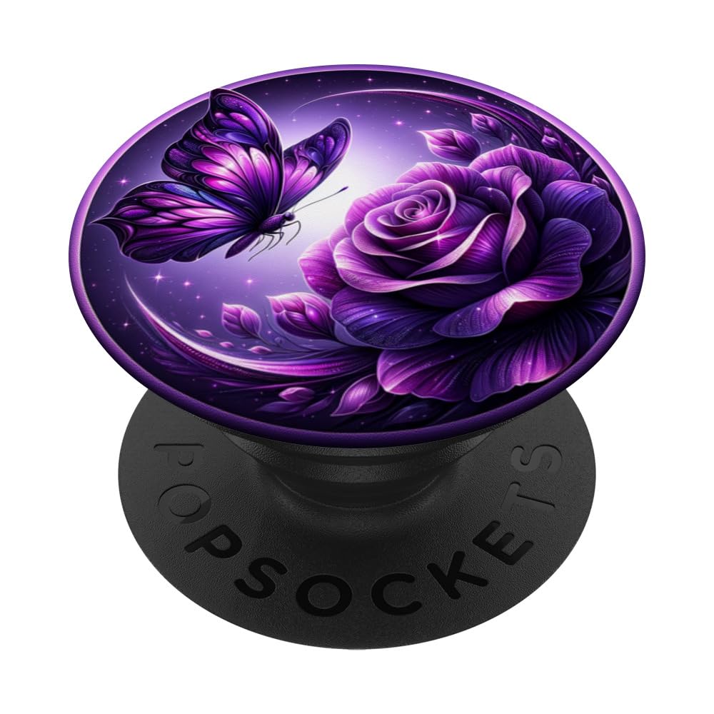Aesthetic Rose Butterfly Flower Purple Graphic Art PopSockets Adhesive PopGrip