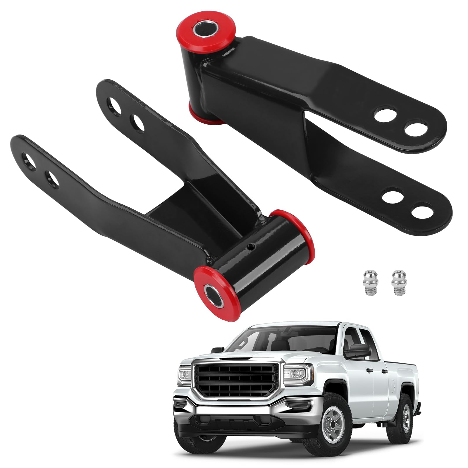 2 Inch Rear Drop Lowering Shackle Suspension Kit Compatible With Ford F150/Chevy Silverado C1500 Tahoe/GMC Sierra 1500 C2500 K2500 Yukon 2WD 4WD - OEM 410520…