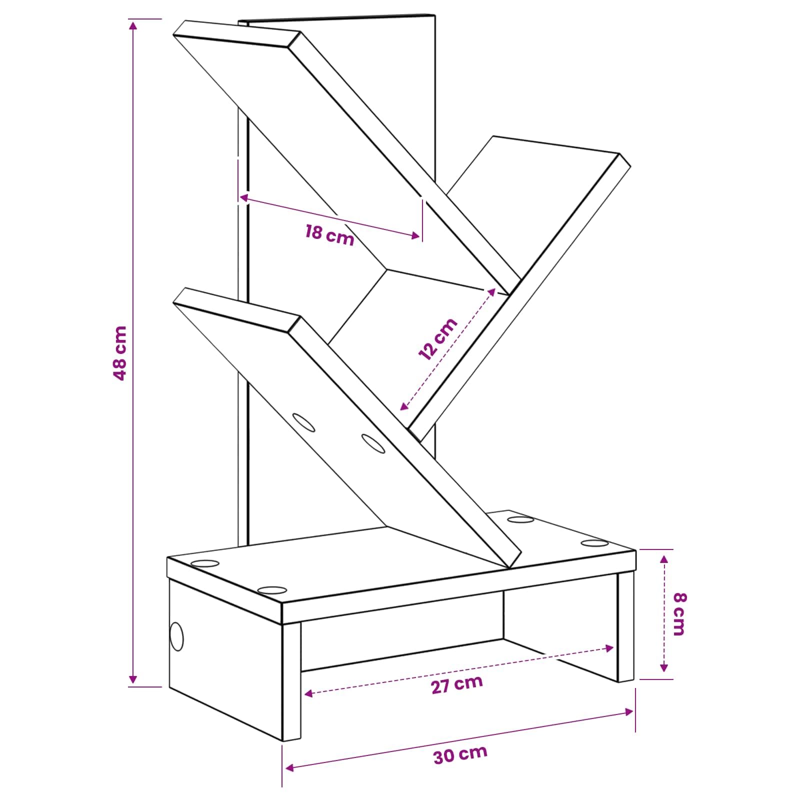 Libreria Albero Bianco Scaffale Portalibri Legno Ingegnerizzato | Organizzatore salvaspazio da scrivania per libri e piccoli oggetti, adatto per soggiorno, camera da letto e studio.
