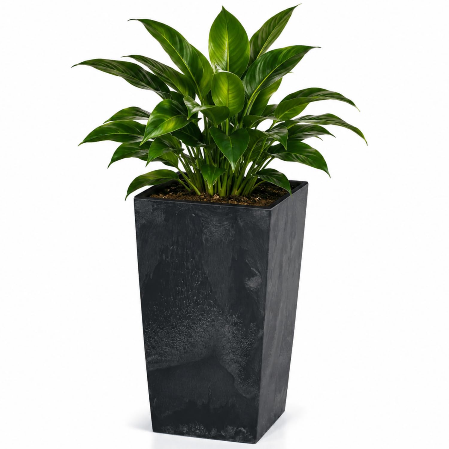Deuba Anthracite Deuba® 91Litre Square Concrete Effect Plant Pot | 40X40x75cm Textured Look | Including Shelf Insert | Weatherproof Uv Resistant Garden Patio Flower Planter Box |