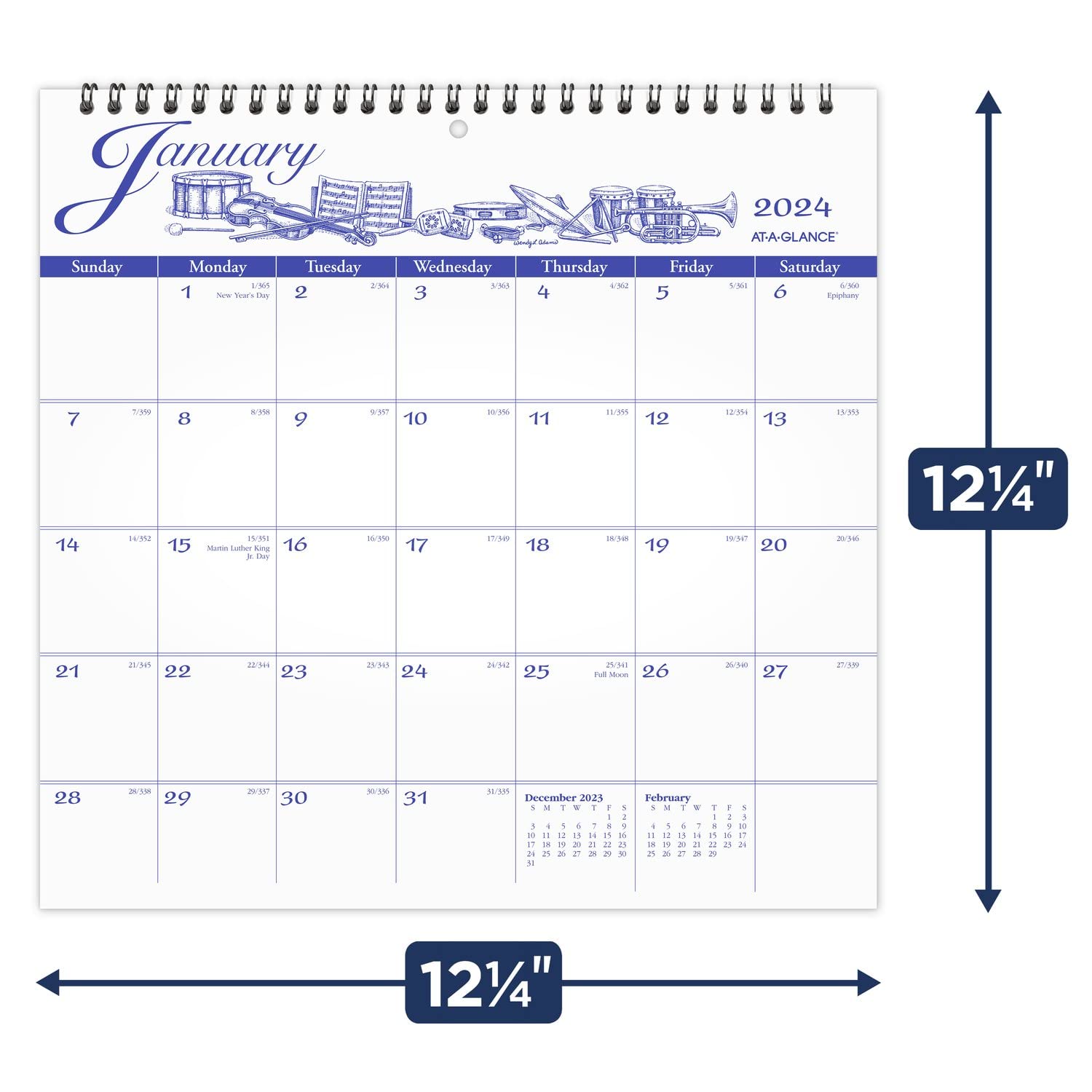 AT-A-GLANCE Calendario da parete 2024, 30,5 x 30,5 cm, medio, mensile, Illustrator's Edition (G10001724)