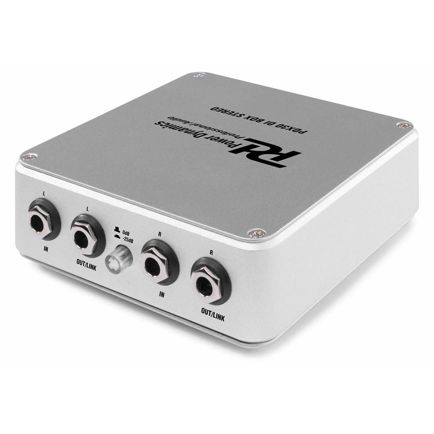 Power Dynamics PDX30 - Boîtier DI Stéréo, Aluminium, Très Robuste, Compatible Batterie, Idéal pour Augmenter Les Performances Sonores de Vos Instruments de Musique