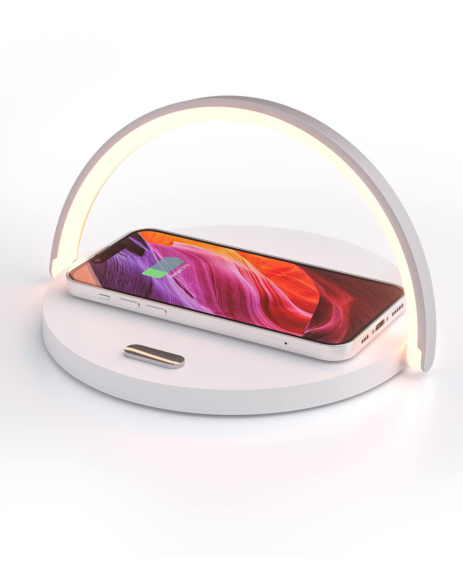 COLSUR Lampada da Comodino Dimmerabile, Lampada da Scrivania Tavolo LED con Ricarica Wireless 15W Qi-Enabled, Porta Cellulare, Lampada da Toccare con 3 Livelli, ABS, Bianco