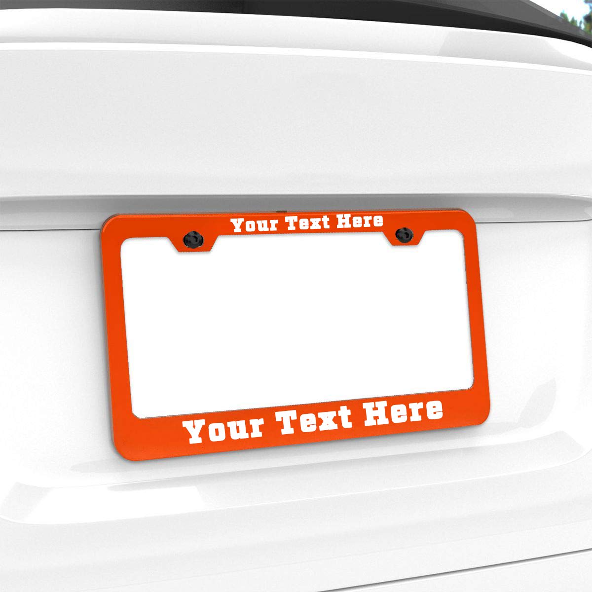 Amlion Personalized License Plate Frame - Custom Text Metal Holder, Red, 12x6 Inches