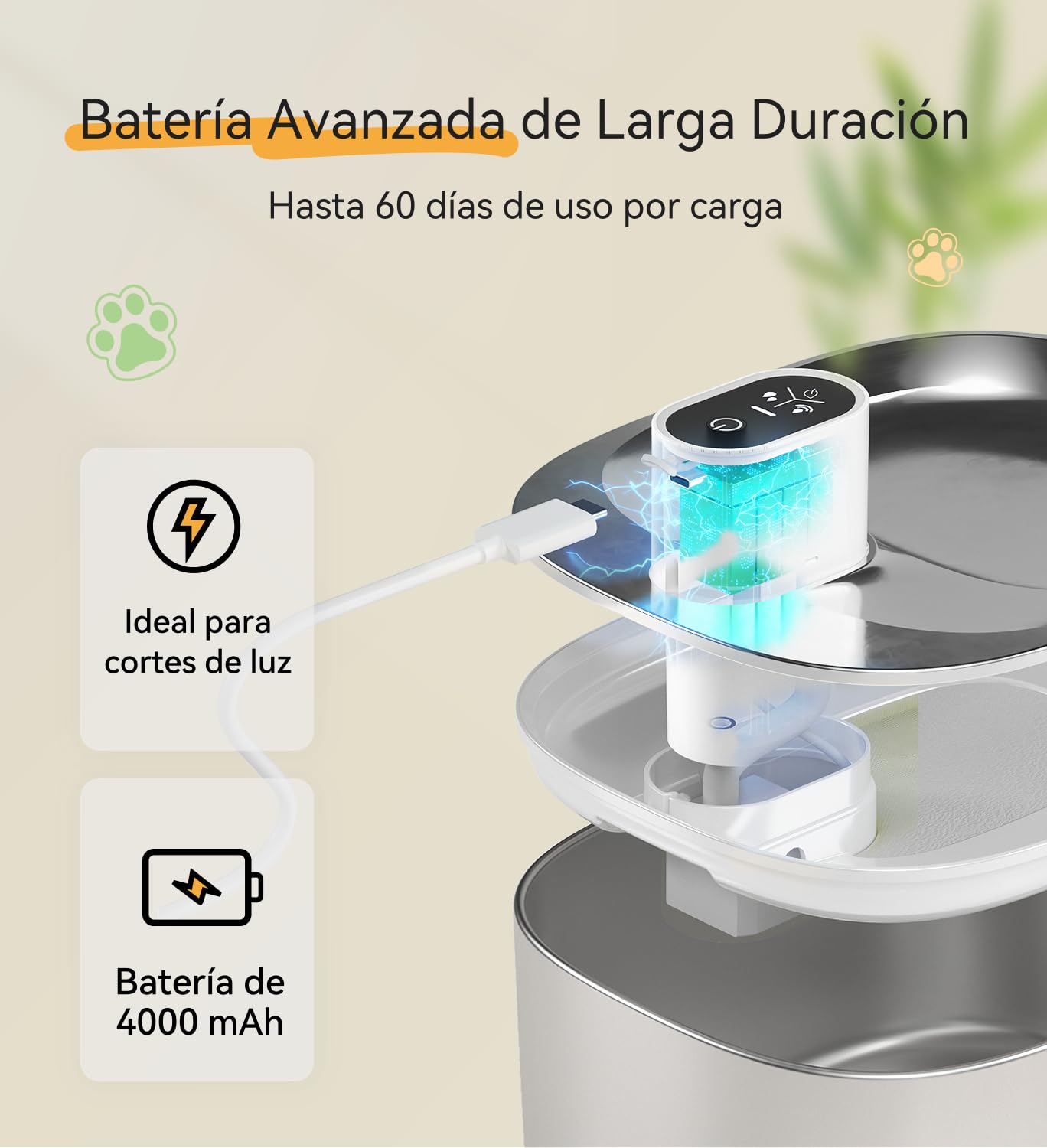 Fuente de Agua para Gatos, Acero Inoxidable, 4.1 L, dispensador de Agua inalámbrico para Mascotas, para Gatos y Perros en Interiores | 3 modos (sensor/tiempo/duración), filtro silencioso para gatos y perros pequeños con 1 filtro de repuesto
