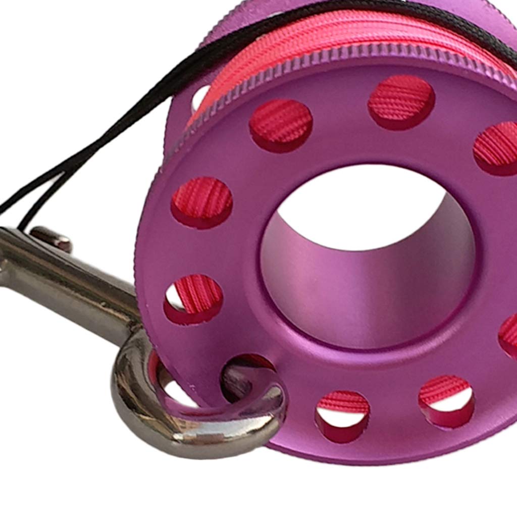 Baosity Scuba Diving Finger Spool Reel Line, 15M Aluminium Compact Snorkeling Dive Reel Spool Line with Stainless Steel Clip, Purple