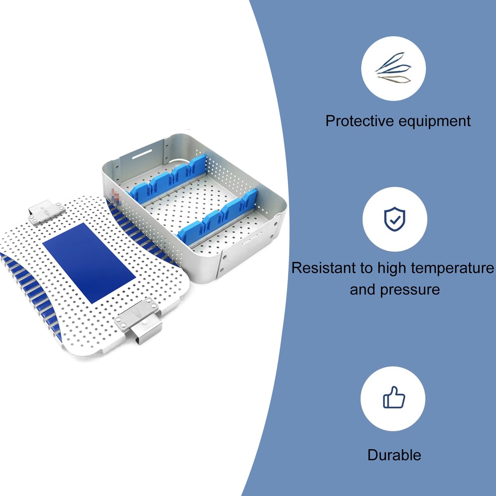Caja de Esterilización de Aluminio con divisores de Silicona y Tapa Cerradura Segura | Caja de esterilización para gabinetes de Almacenamiento hospitalario(11.8in*7.9in*2in)