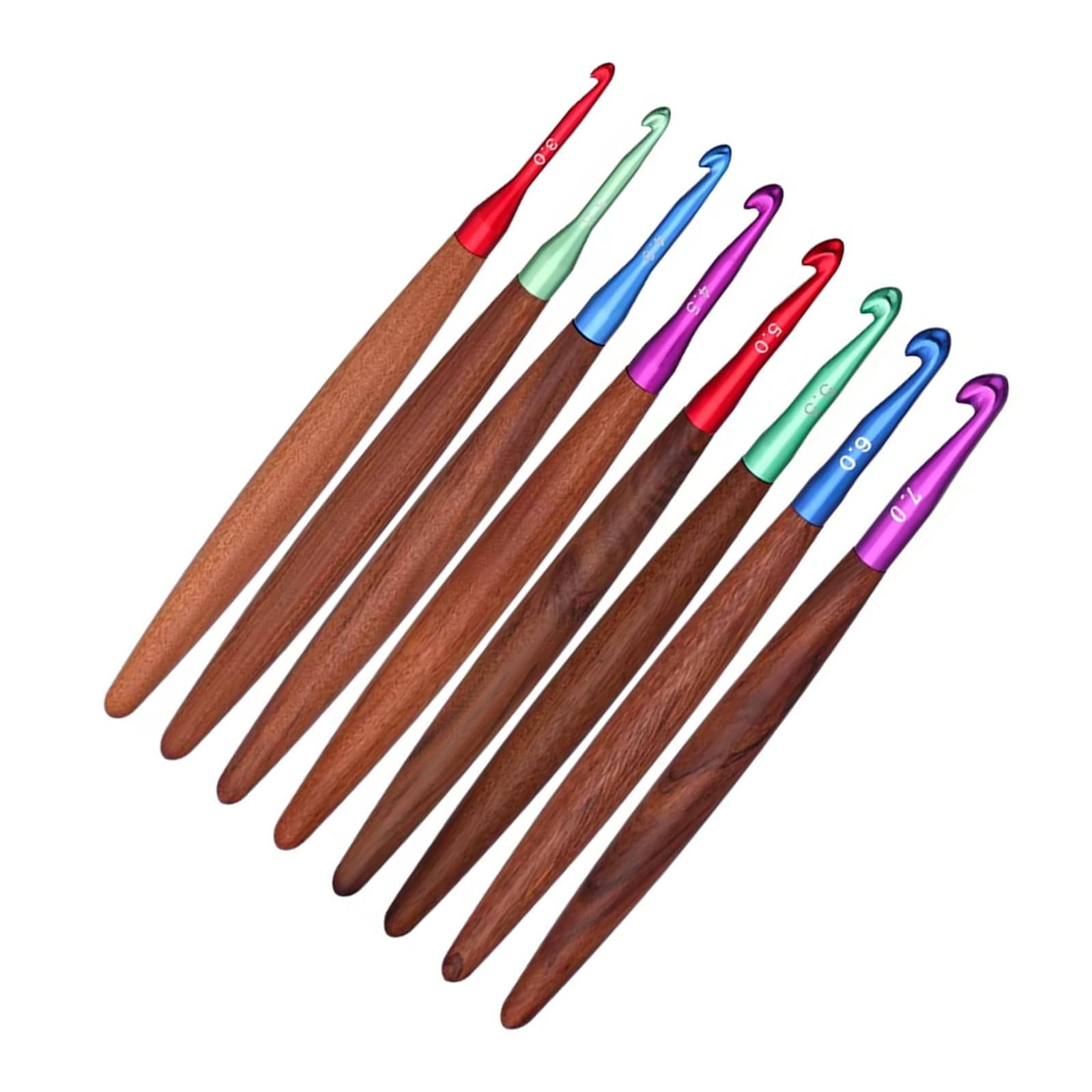 8Pcs Wooden Handle Crochet Hook Ergonomic Grip Aluminium Crochet Hook Needle Yarn Craft Tool for Knitting 3.0-7.0mm Ergonomic Needle