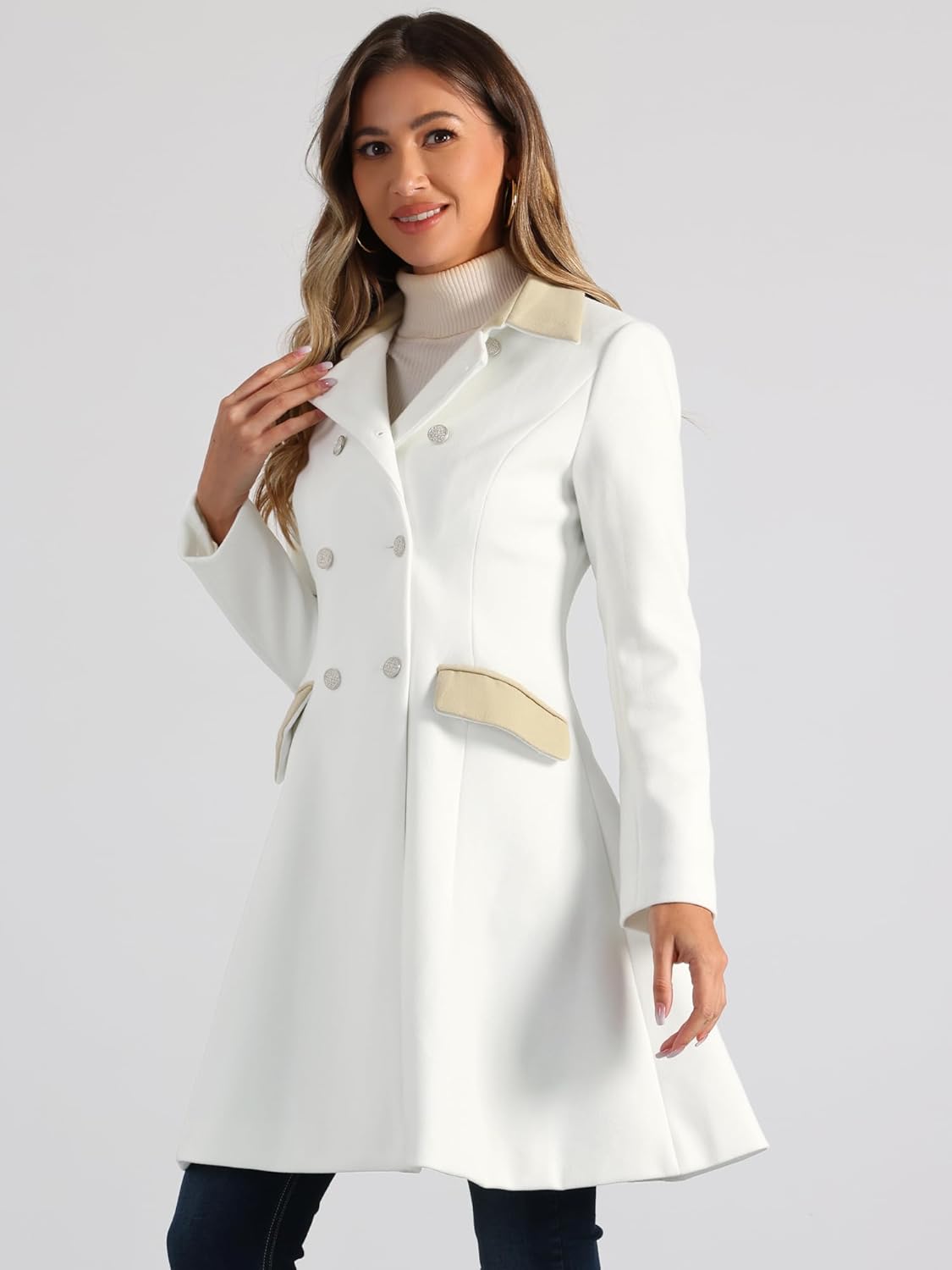 Stylish Allegra K A-line Double Breasted Winter Coat