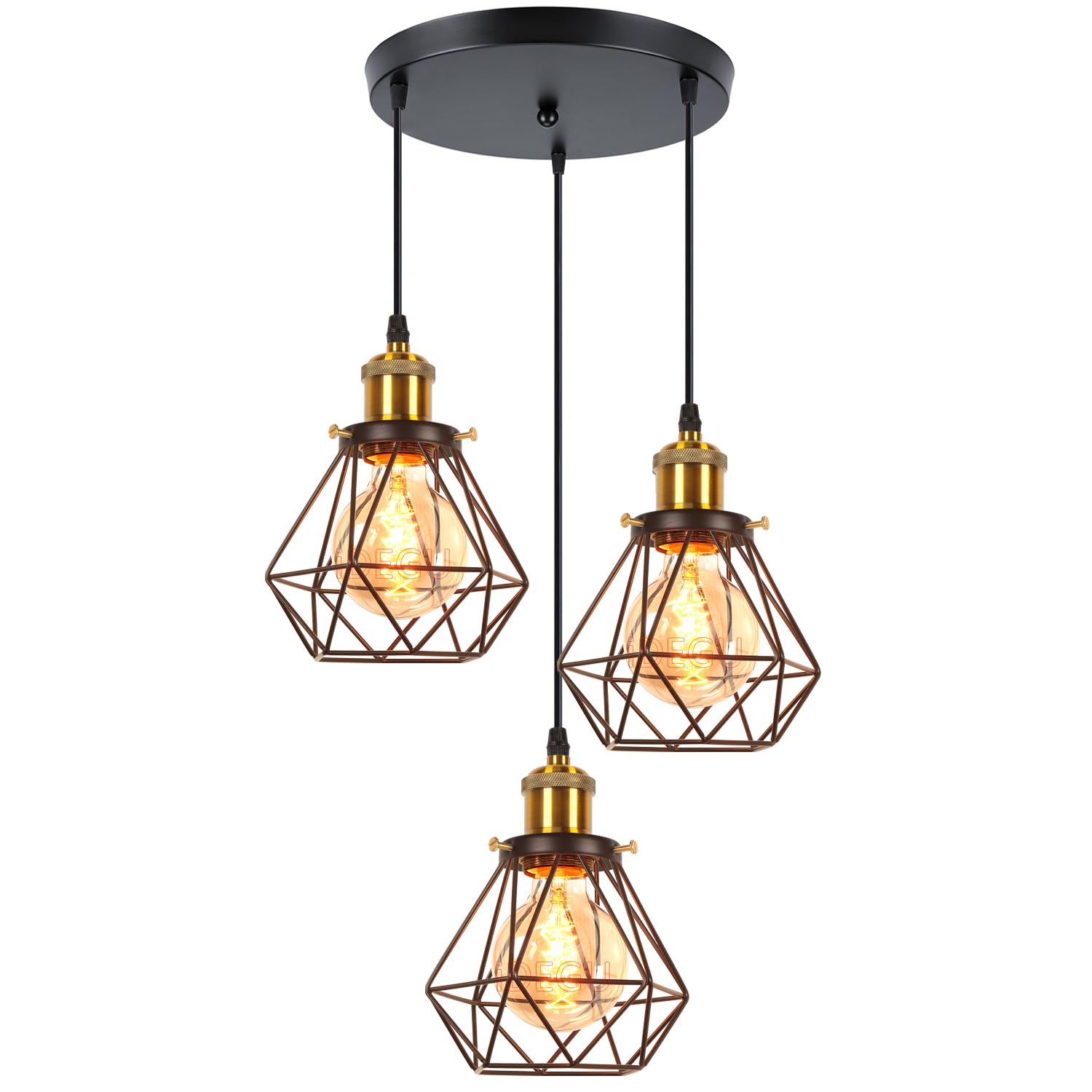 iDEGU 3 Lights Vintage Ceiling Pendant Light Fitting