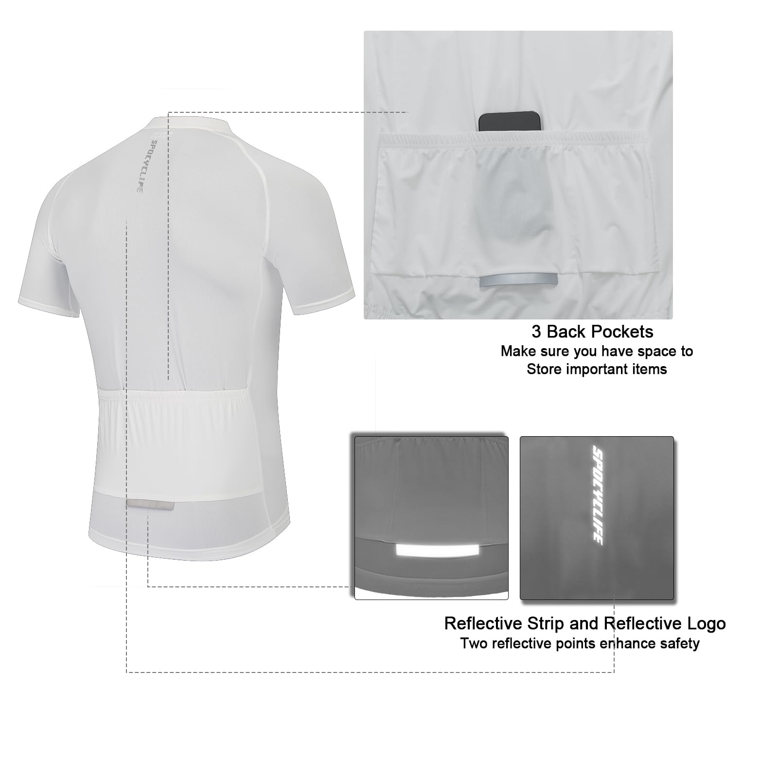 Maillot de cyclisme pour homme, sans manches, à manches courtes, respirant, léger, avec 3 poches pour le cyclisme et l'entraînement
