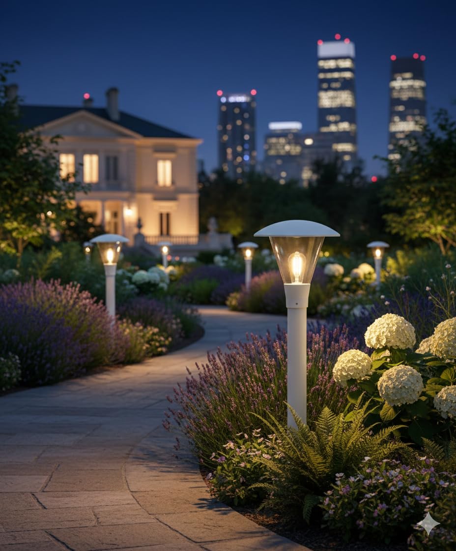 Lampione Testa Palo Ø 60mm Made in Italy, Attacco E27 IP65, Anti-Corrosione Ideale per Zone di Mare, Lanterna da Giardino in Policarbonato, Bianco/Trasparente (Lampadina Esclusa)