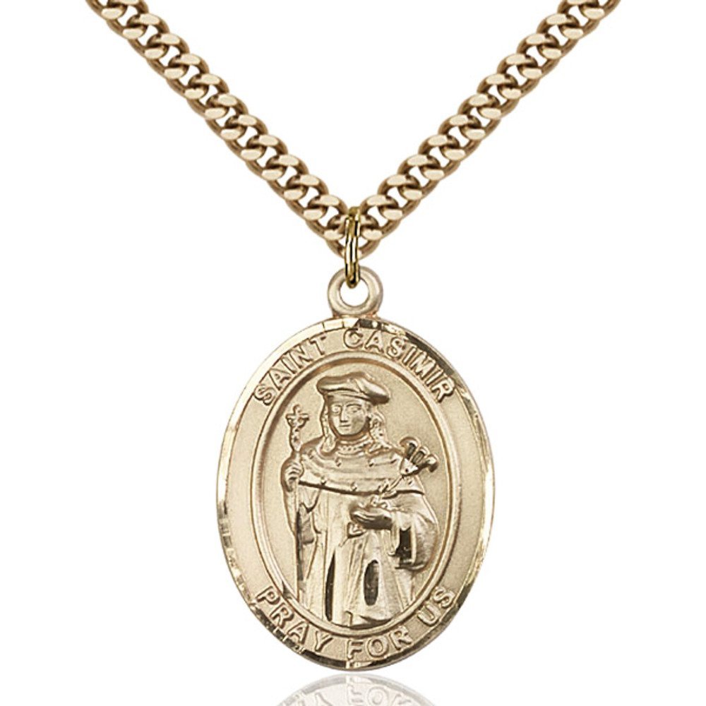 Bonyak Jewelry St. Casimir of Poland Hand-Crafted Oval Medal Pendant in 14kt Yellow Gold-Filled