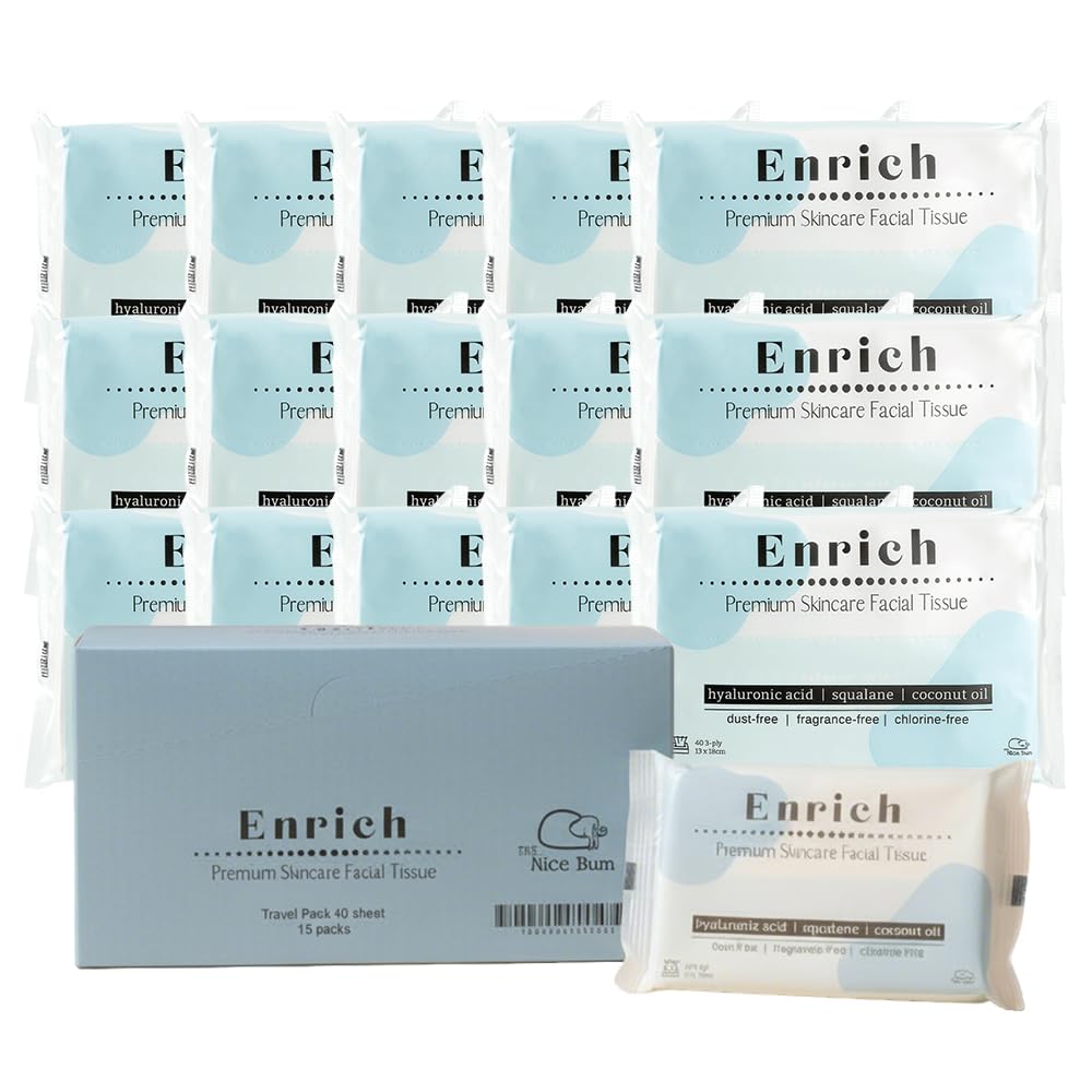 Enrich To-Go Facial Tissues Silky-Smooth Low Dust Comfort for Everyday Carry 15 Packs 600 Tissues 3-Ply